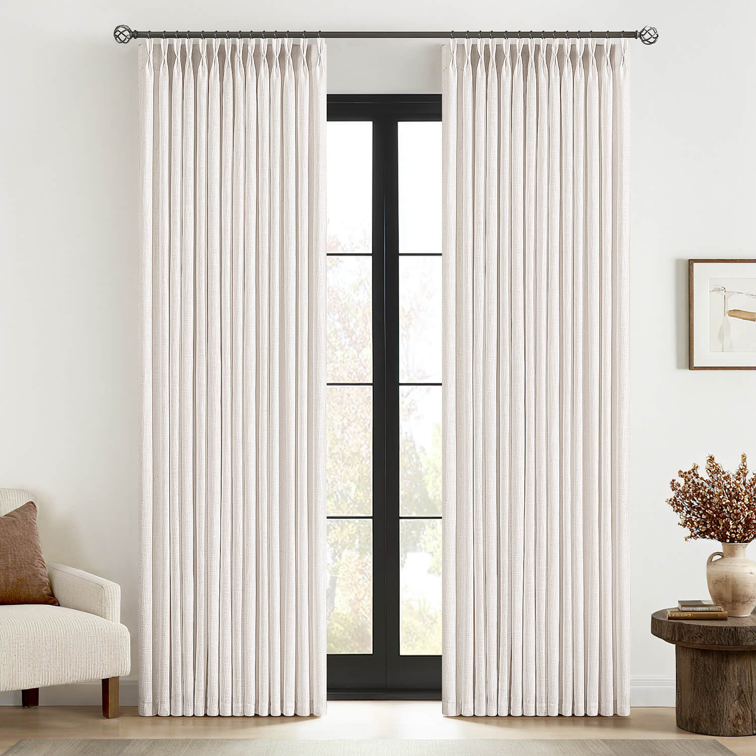 MIULEE Pinch Pleated Linen Curtains 92 Inches Long 2 Panels for Living ...