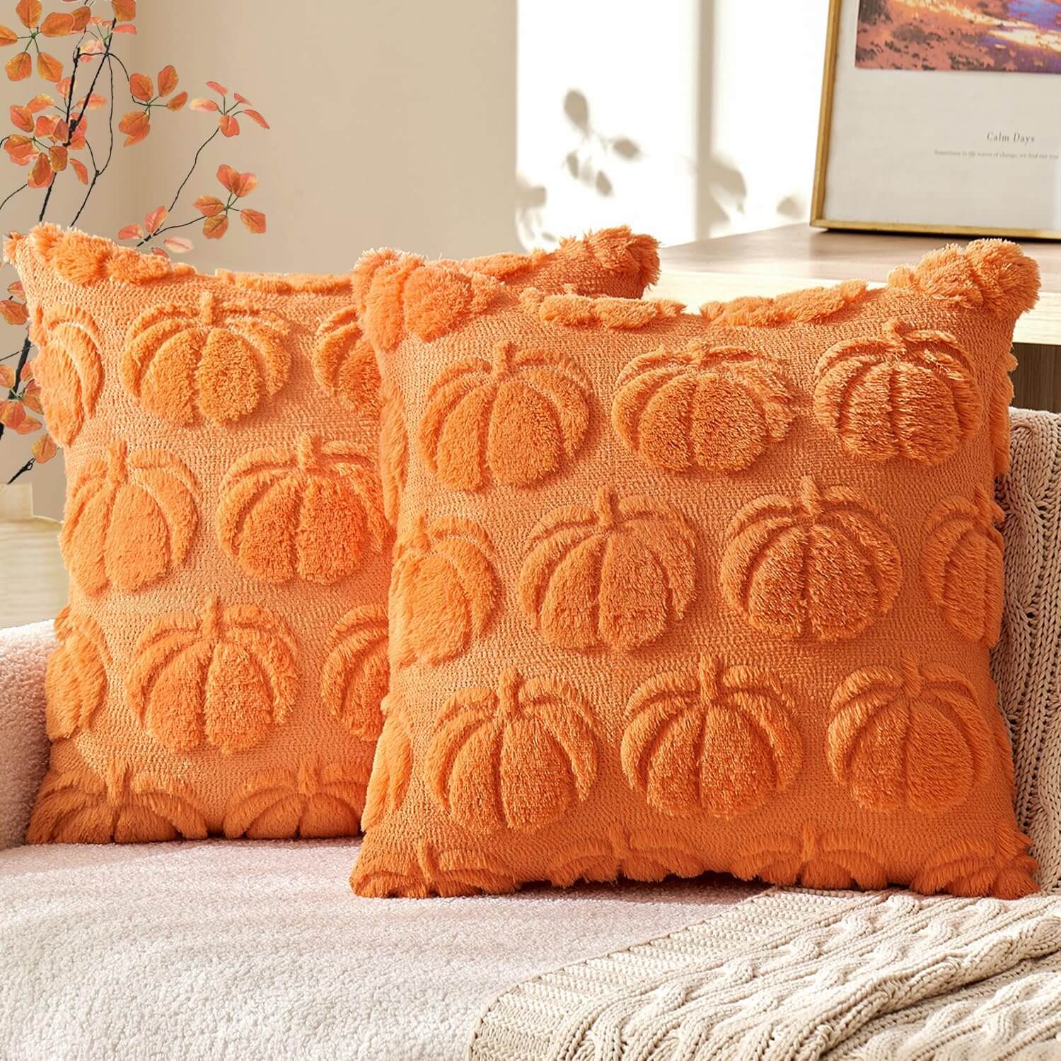 MIULEE Fall Pillow Covers 20x20 Set of Autumn Decorations Orange