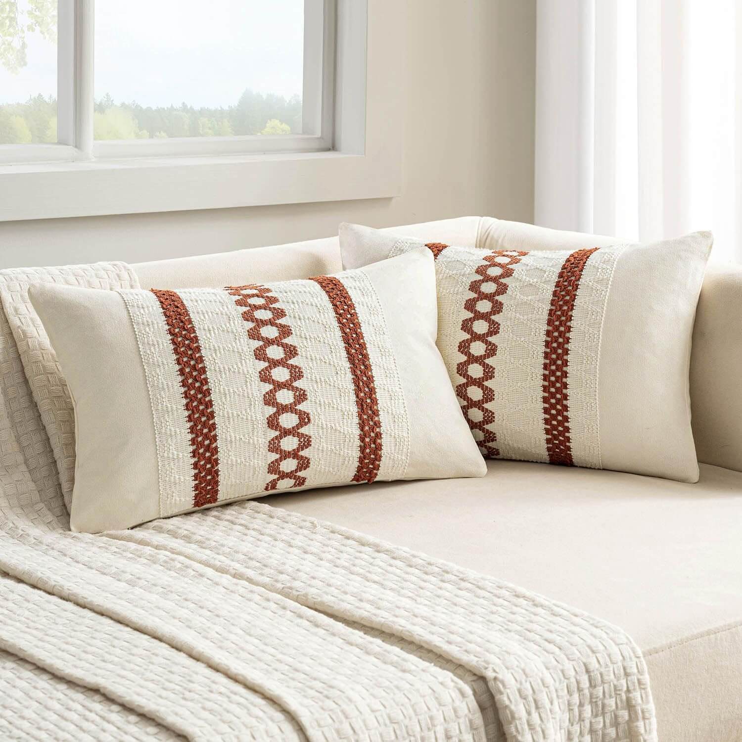 MIULEE Set of Rust Boho Decorative Pillow Covers 12x20 Inch