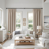 Velle Custom 100% Blackout Linen Textured Curtains - Beige
