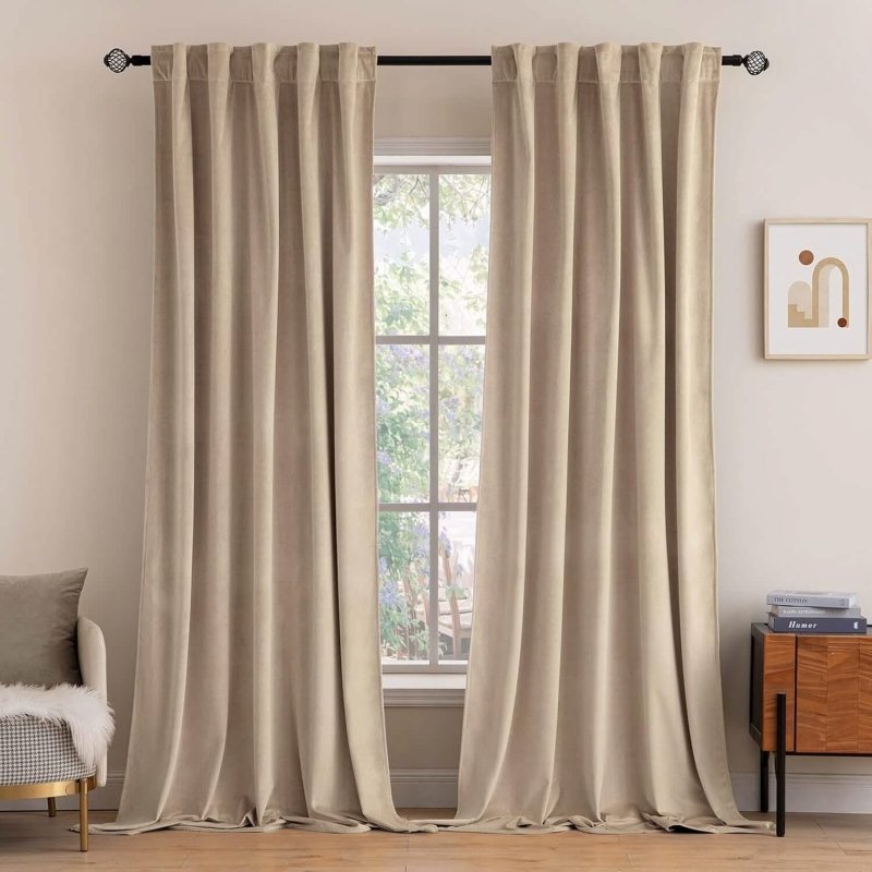 MOXDBT Latte Beige Chenille Velvet Curtains – 100% Blackout, Thermal Insulating, 2 Panels 42x84 Inch