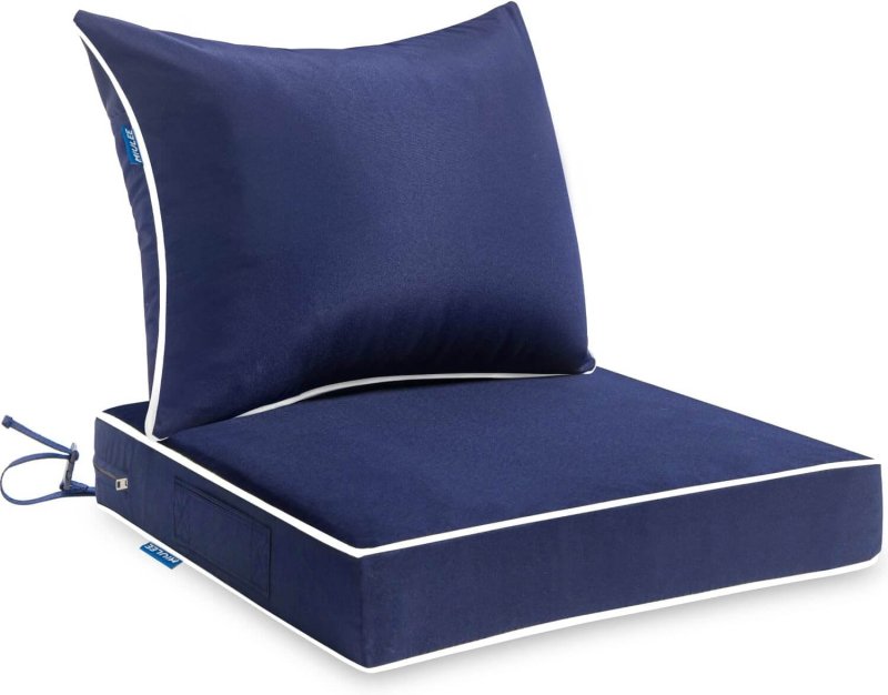 MIULEE Outdoor Seat Cushion Set Navy Blue 22 x 22 x Inch Waterproof Fade Resistant Deep Seat and back Patio Furniture Cushions with Handle and
