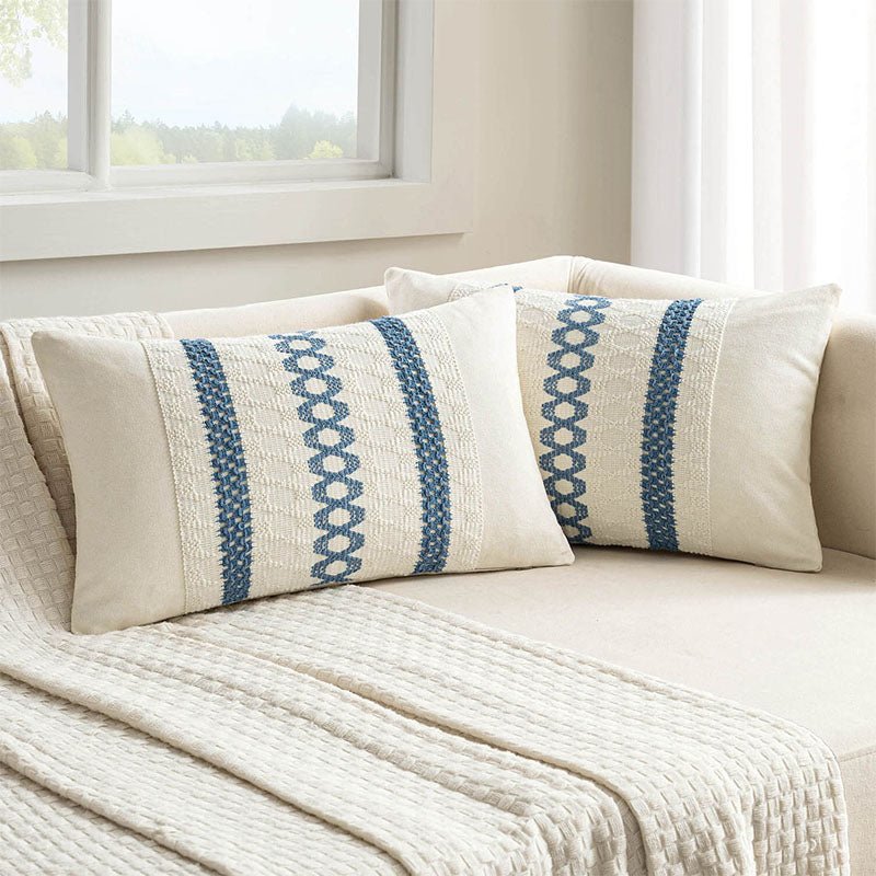 MIULEE Set of Blue Boho Decorative Pillow Covers 12x20 Inch