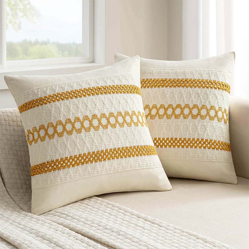 MIULEE Set of Mustard Yellow Boho Decorative Pillow Covers 18x18