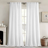 MIULEE White Linen Curtains 90 Inches Long 2 Panels for Bedroom Living Room, Soft Thick Linen Textured Back Tab Window Drapes Semi Sheer Light Filtering Rod Pocket Modern Farmhouse Decor - Miulee
