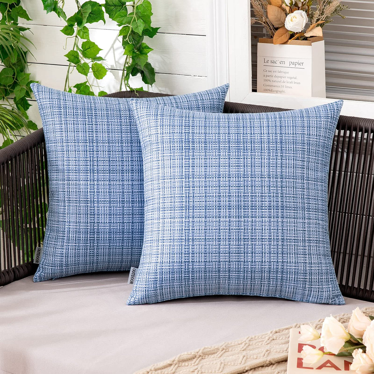 MIULEE Outdoor Waterproof Throw Pillow Covers Decorative Farmhouse Water Resistant Cushion Covers for Tent Patio Garden Couch Sofa 2 Pack
