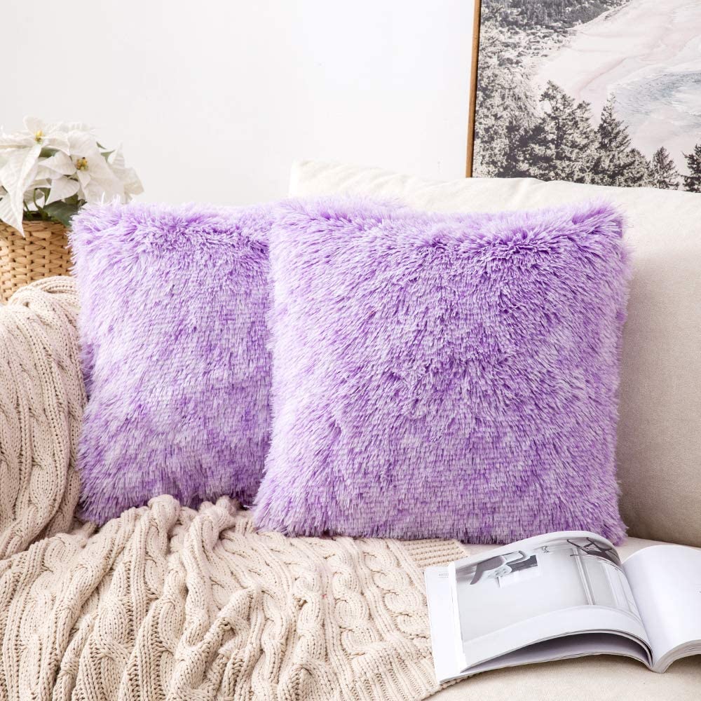 MIULEE Ultra Soft Fluffy Throw Pillow Covers Decorative Plush Shaggy D