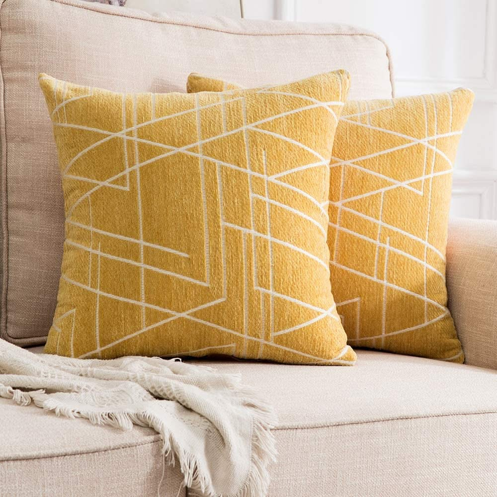 MIULEE Decorative Throw Pillow Covers Geometric Pattern Chenille Cozy Modern Concise Soft 2 Pack