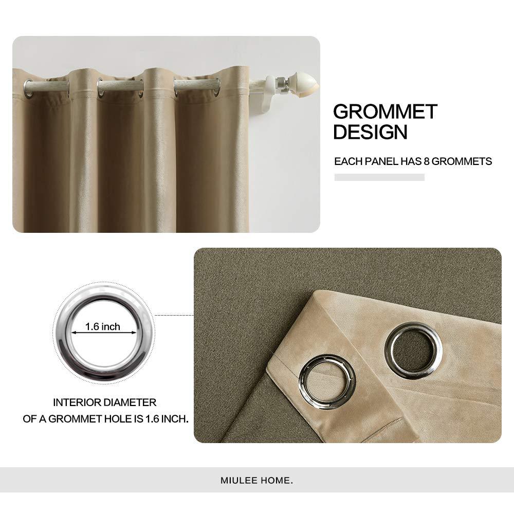 MIULEE Taupe Blackout Velvet Curtains Solid Soft Grommet Thermal