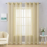 MIULEE Beige Solid Sheer Curtains Elegant Grommet Window Voile Panels Drapes Treatment 2 Panels - Miulee