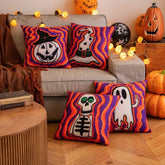 MIULEE Halloween Decor Pillow Covers Fall Decorative Pillows Orange Purple Throw Pillow Cases Farmhouse Pillowcases Pumpkin Lanterns Ghost Skeleton for Sofa 4 Pack - Miulee