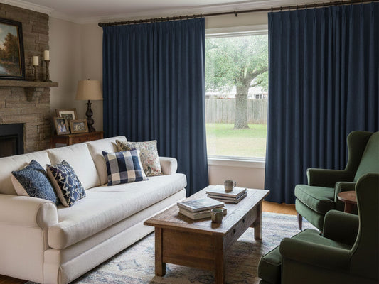 Navy Blue Pleat Velvet Curtains