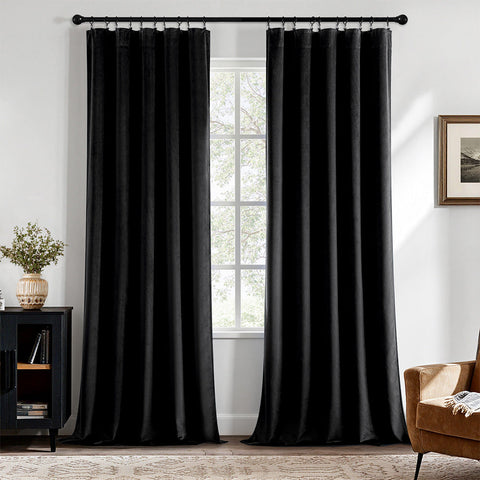 MIULEE Black Velvet Blackout Curtains 84 Inch Long Thermal Insulated