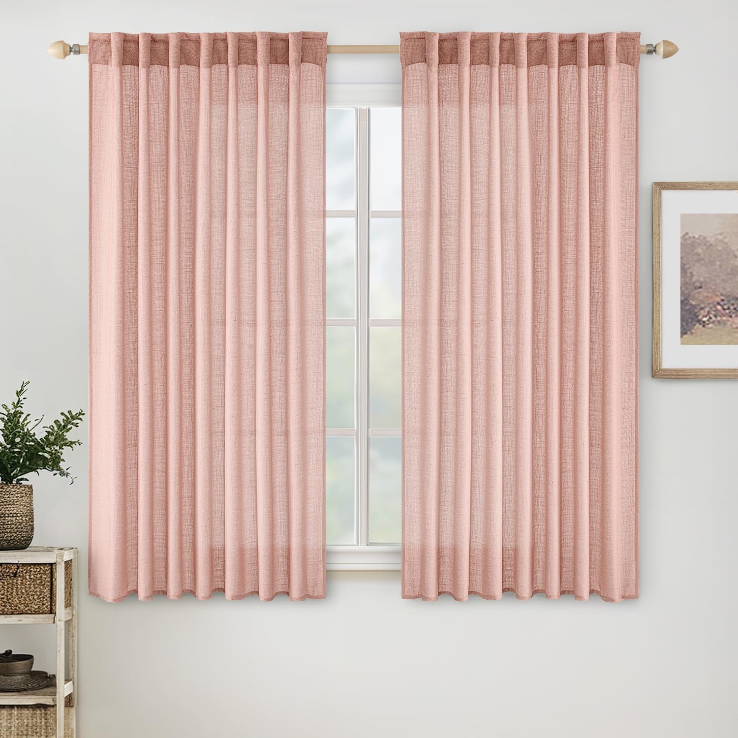miulee soft thick linen textured window drapes back tab blush pink 52Wx63L