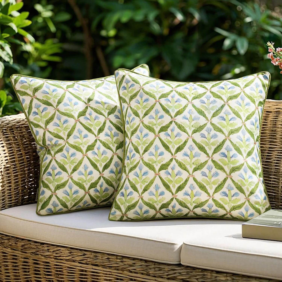 MIULEE Floral Block Print Throw Pillowcases  16x16 Inch Green