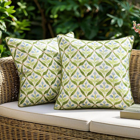 MIULEE Floral Block Print Throw Pillowcases  16x16 Inch Green