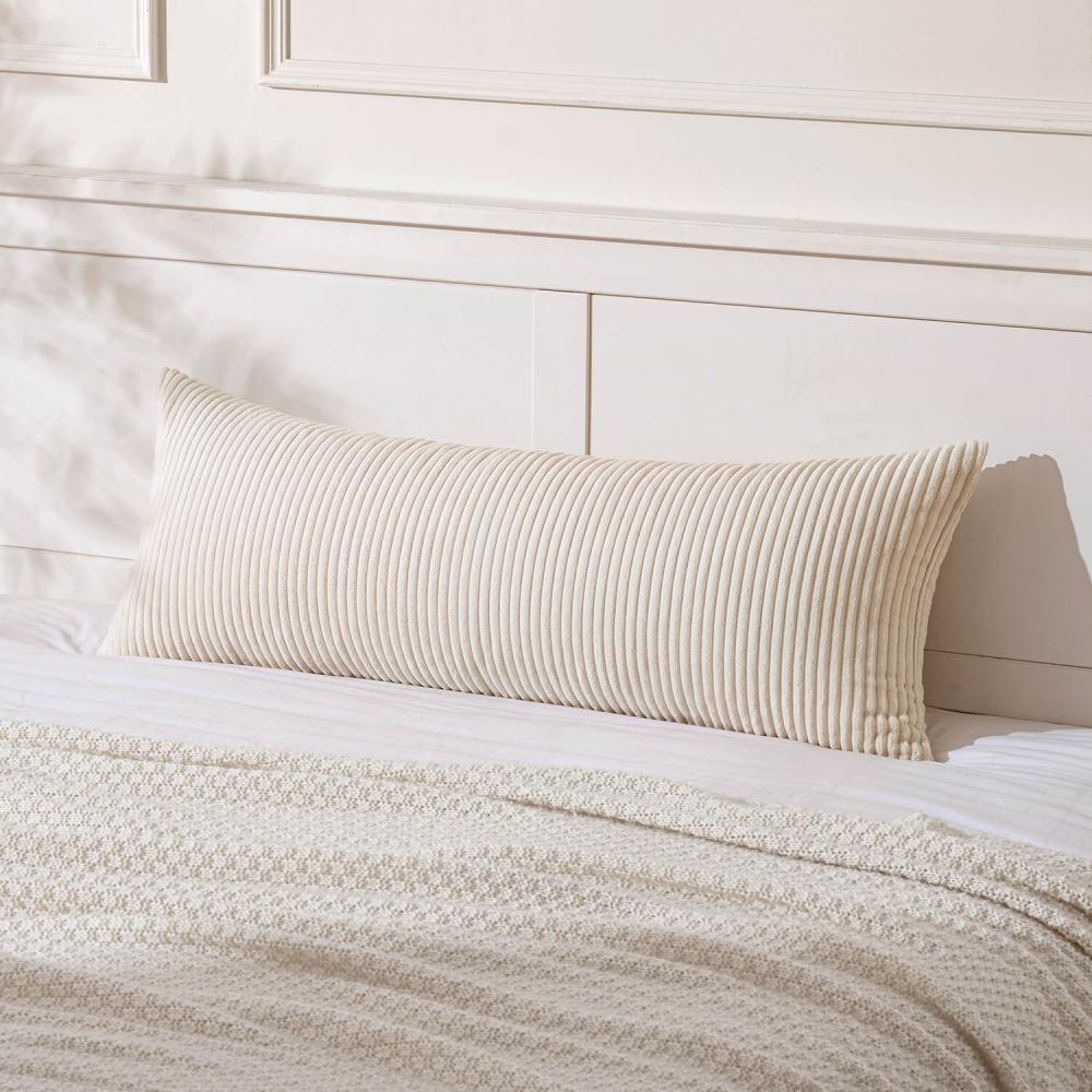 Decorative Long Body Lumbar Throw Pillow Covers Cream White 36x14-inch