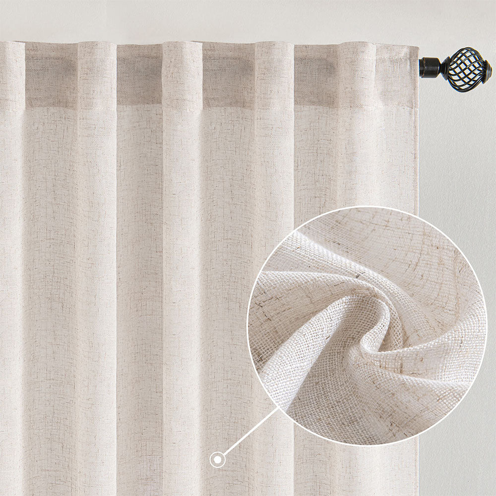 MIULEE White Linen Curtains 52x84 Inch Length Pocket Back Tab