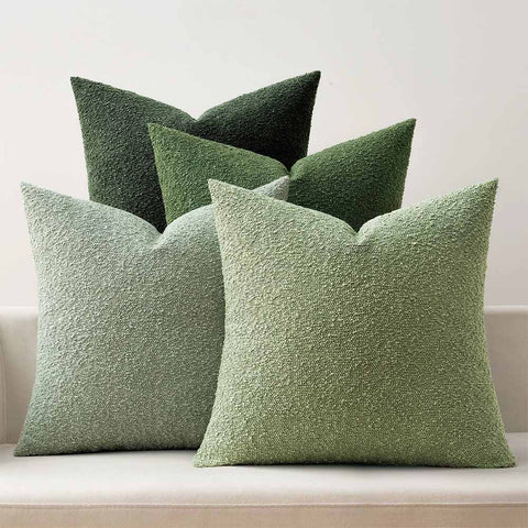 Textured Boucle Farmhouse Throw Pillow Covers Forest Green 20x20-inch