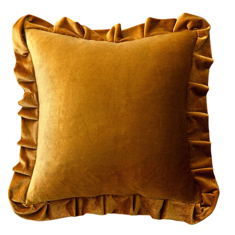 Luxurious Velvet Ruffle Throw Pillow Covers Golden Camel 18x18 Inch