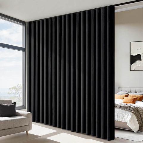 Room Divider Extra Wide Blackout Ceiling Curtain Track Rod Black 100Wx108L
