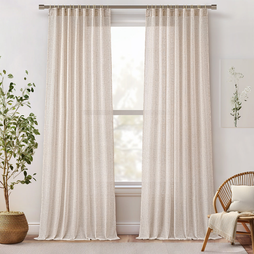 MIULEE 96 Inches Long Natural Linen Curtains 2 Panels