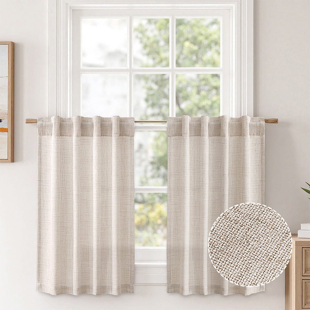 MIULEE Faux Linen Farmhouse Curtains Rod Pocket Beige 30Wx36L
