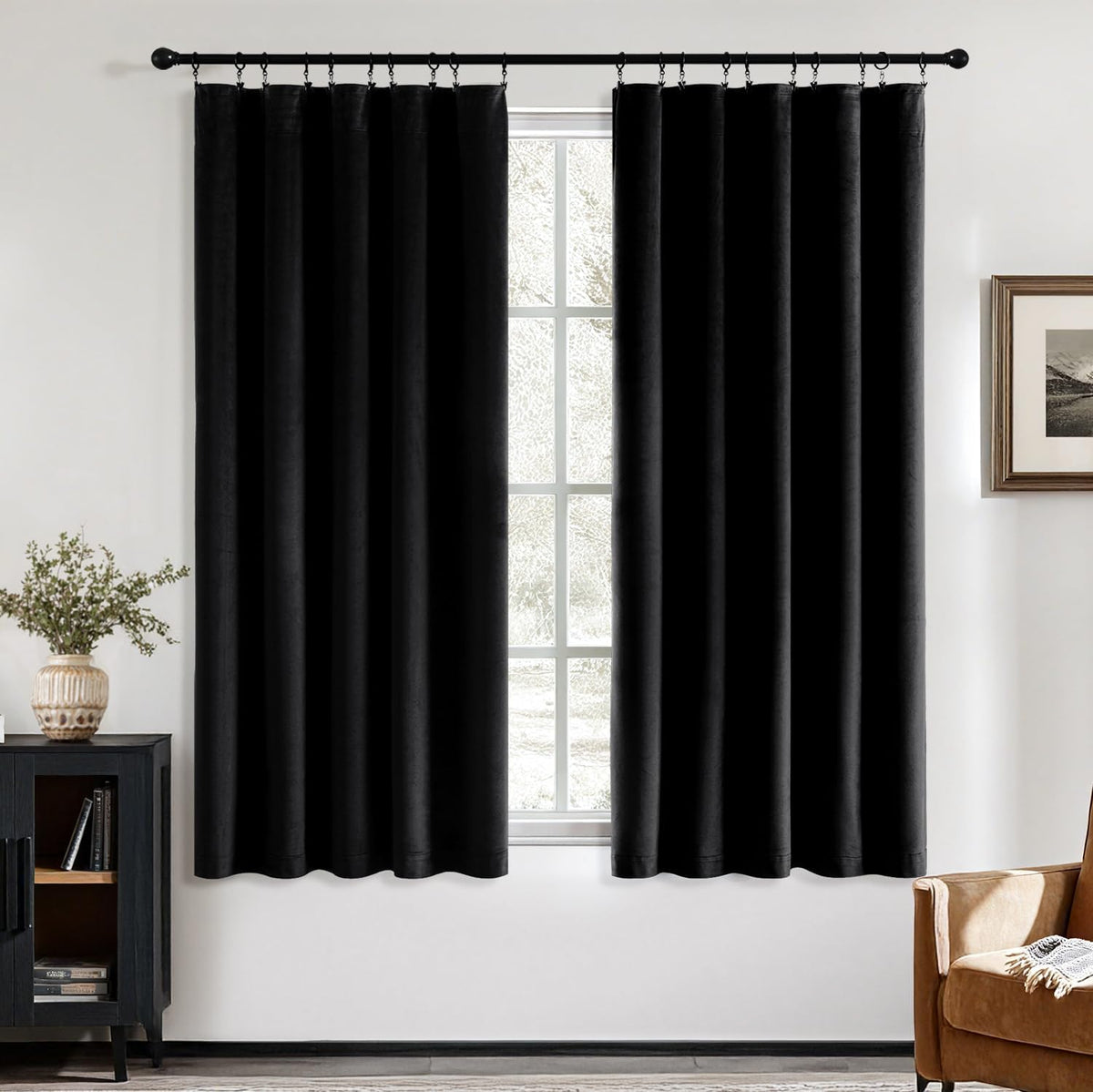 MIULEE Velvet Blackout Curtains-Black-40Wx63L
