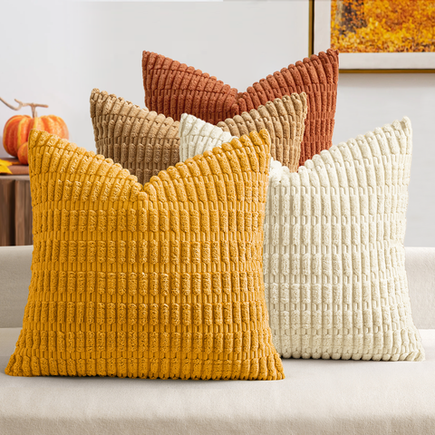 Decorative Farmhouse Boho Corduroy Throw Pillow Covers Camel 20x20-inch
