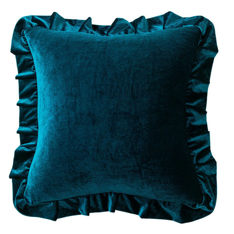 Luxurious Velvet Ruffle Throw Pillow Covers Teal 18x18 Inch