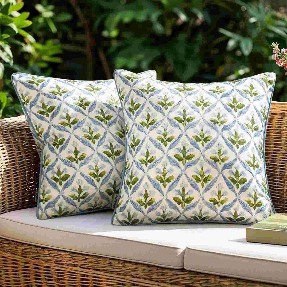 MIULEE Floral Farmhouse Outdoor Pillow Covers Blue-Green 20x20-inch