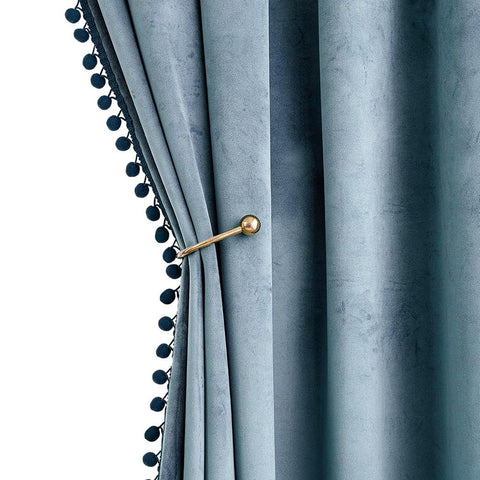 MIULEE Pom Pom Velvet Blackout Curtains Dark Slate 52Wx84L