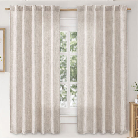 MIULEE Faux Linen Farmhouse Curtains Rod Pocket Beige 42Wx63L