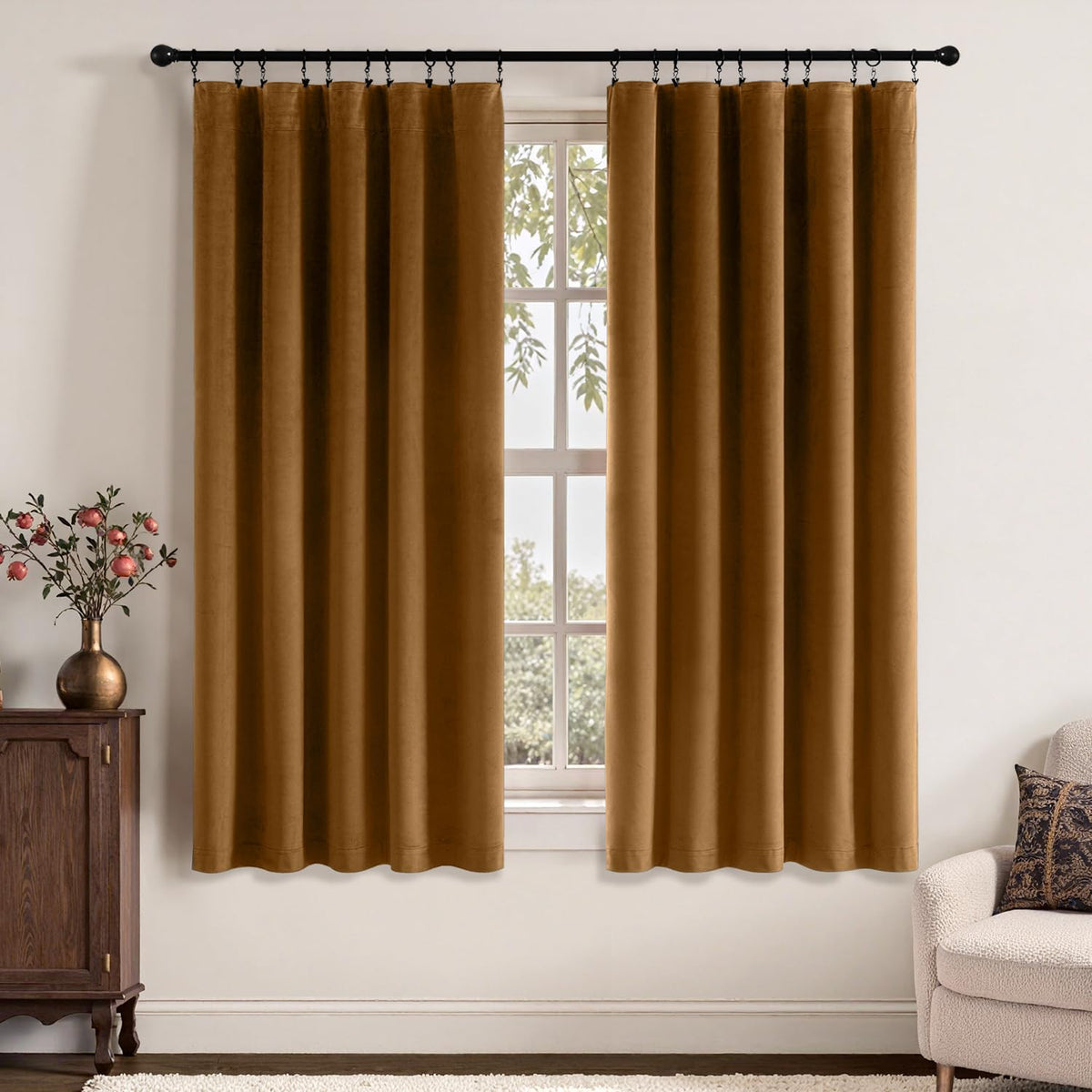 MIULEE Velvet Blackout Curtains-Golden Brown-40Wx63L