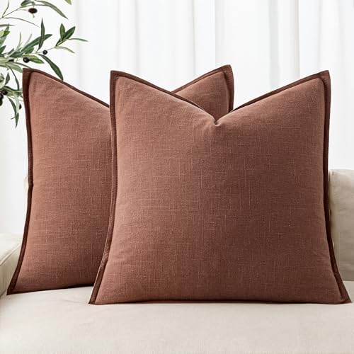 MIULEE Decorative Linen Pillow Covers 20x20 Inch Rust Red Boho Farmhouse?Neutral Couch Throw Pillows for Bed Pack of 2 Accent Modern Pillowcase Sofa Livingroom Home Decor