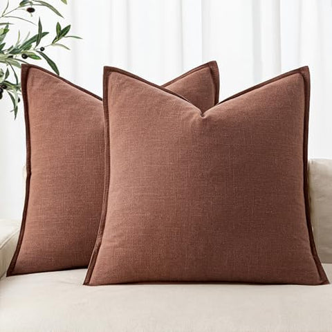 MIULEE Decorative Linen Pillow Covers 20x20 Inch Rust Red Boho Farmhouse?Neutral Couch Throw Pillows for Bed Pack of 2 Accent Modern Pillowcase Sofa Livingroom Home Decor