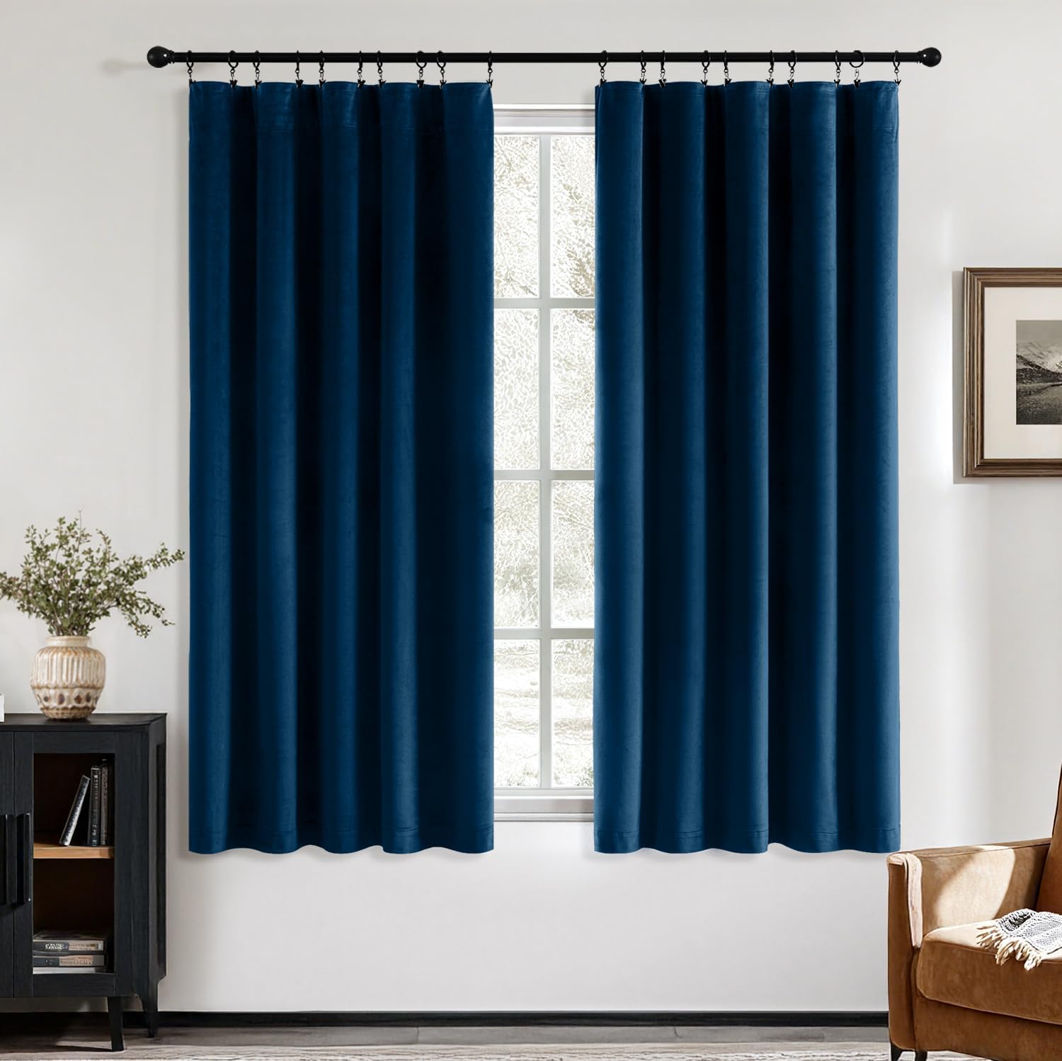 MIULEE Velvet Blackout Curtains-Navy Blue-40Wx63L
