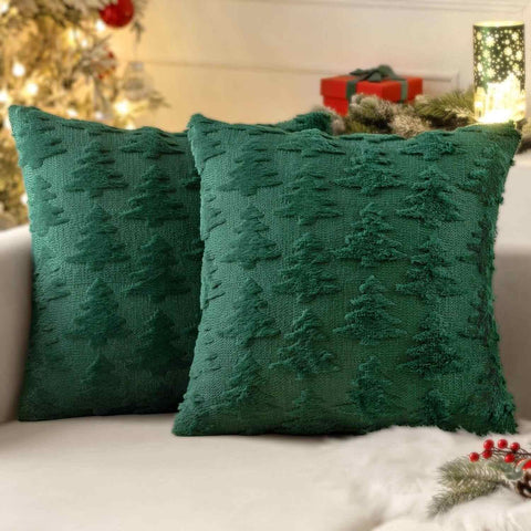Christmas Tree Faux Wool Throw Pillow Covers Dark Green 22x22-inch