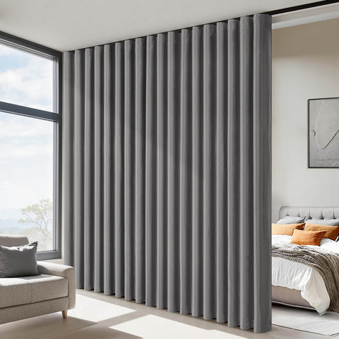 Room Divider Extra Wide Blackout Ceiling Curtain Track Rod Grey 100Wx96L