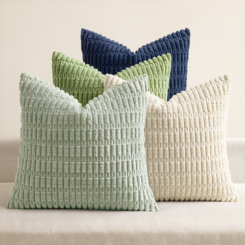 Decorative Farmhouse Boho Corduroy Throw Pillow Covers Green Blue 18x18-inch