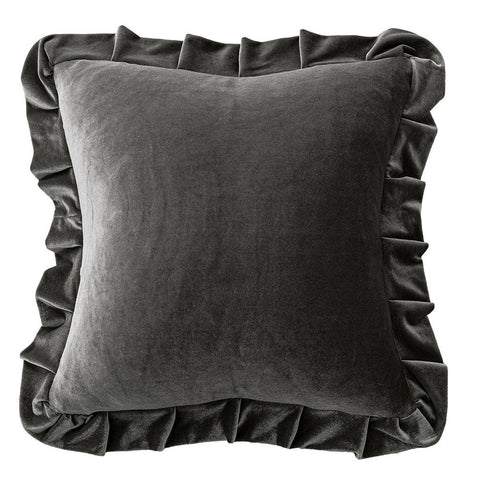 Luxurious Velvet Ruffle Throw Pillow Covers Silver Gray 18x18 Inch