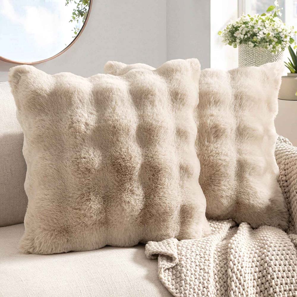 Decorative Pillow Covers Thick Soft Plush Faux Fur Throw Pillows Khaki 18x18-inch