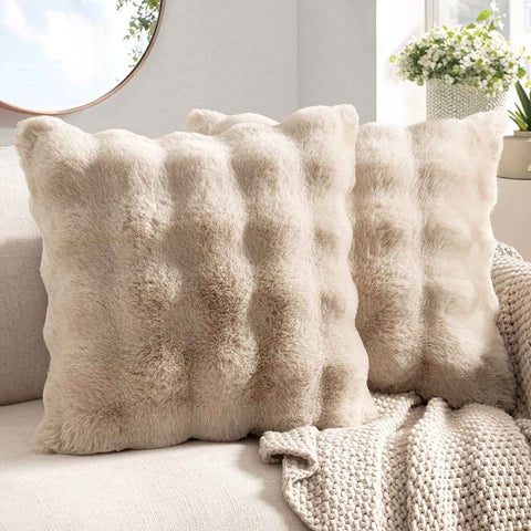 Decorative Pillow Covers Thick Soft Plush Faux Fur Throw Pillows Khaki 18x18-inch