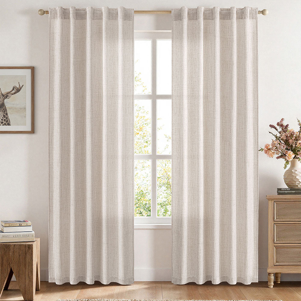 MIULEE Faux Linen Farmhouse Curtains Rod Pocket Beige 42Wx72L
