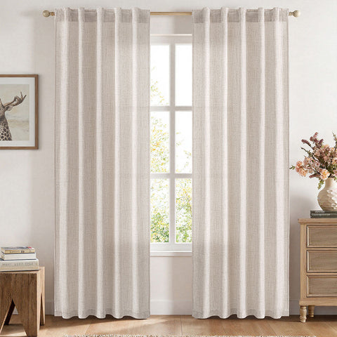 MIULEE Faux Linen Farmhouse Curtains Rod Pocket Beige 42Wx84L