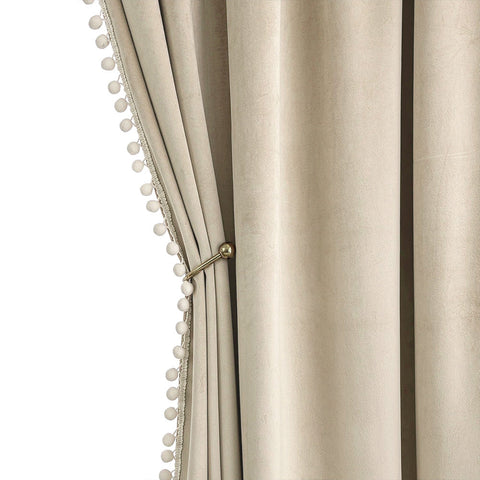 MIULEE Pom Pom Velvet Blackout Curtains Beige 52Wx63L