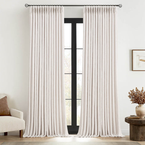 MIULEE Pinch Pleated Linen Curtains 96 Inches Long 2 Panels for Living Room Bedroom Thick Texture Linen Drapes Pleat Back Tab Light Filtering Boho Nautral Farmhouse Window Curtains with Hooks&Rings
