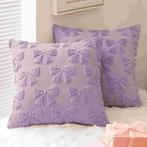 Decorative Coquette Bow Pillow Covers Light Purple 18x18-inch