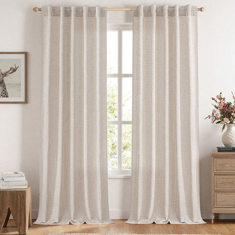 MIULEE Faux Linen Farmhouse Curtains Rod Pocket Beige 42Wx96L
