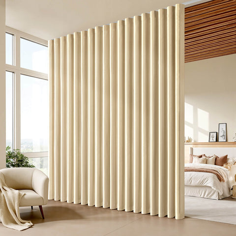 Room Divider Extra Wide Blackout Ceiling Curtain Track Rod Beige 100Wx84L